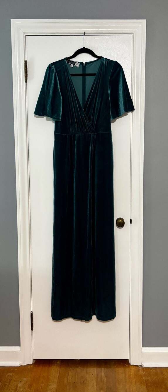 DB Studio Celebrate Emerald Green Velvet Flutter Sleeve Wrap Maxi Dress